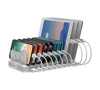 Unitek Organizer per telefono e stazione di ricarica per più dispositivi, dock per stazione di ricarica USB a 10 porte con divisori regolabili e Smart IC
