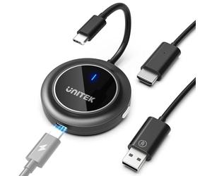 Unitek Trasmettitore e ricevitore wireless USB C Hdmi con PD3.0, trasmissione radio HDMI, FHD Wireless Extender per streaming video audio file, laptop, PC a HDTV, proiettore, ricevitore satellitare HD