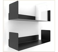 UNITURE® Libreria in Metallo Nero | Set di 2 Librerie Sospese da Parete di Design 40 x 15 x 11 cm | Scaffale Porta Libri a Muro