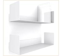 UNITURE® - Set di 2 mensole da parete bianche - Moderno design da parete - 2 x 40 cm libreria sospesa, listello bianco - Mensola bianca - Mensola da parete bianca