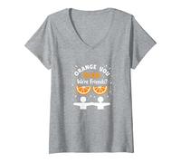 Unity Day Orange You Glad We're Friends? Divertente Regalo di Gioco di Parole Maglietta con Collo a V, Donna, Grigio Melange, XL