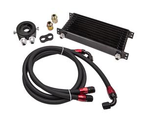 Universal 10 Row Engine 10AN Oil Cooler & Oil Filter Adapter Hose Nero Nuovo