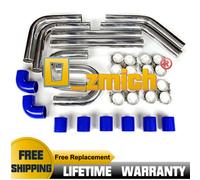 Universal 2.5"64mm Turbo Alluminio Antirust Intercooler Pipe Kit Blue Hose Clamp