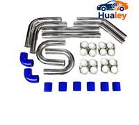 Universal 2.5 " 64mm Turbo Intercooler Pipe Kit Aluminum Blue Hose & Clamp