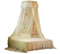 UNIVERSAL DOME BED CANOPY SINGLE ENTRANCE FINE MESH LACE CURTAIN PRINCESS STYLE BEDROOM DECORATION (Beige)