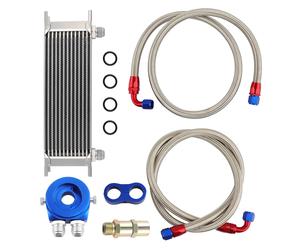 Universal Intercooler 13 Row Oil Cooler AN10 Filter Adapter Oil Lines Hose Kit