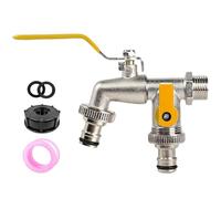 Universal Stainless Steel Double Outlet Garden Water Faucet, Outdoor Water Faucet Valve, 1/2 * 3/4 * 3/4, Outdoor Faucets, Hose Splitter 2 Way Heavy Duty Outside Tap Kit (giallo)