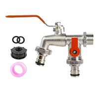 Universal Stainless Steel Double Outlet Garden Water Faucet, Outdoor Water Faucet Valve, 1/2 * 3/4 * 3/4, Outdoor Faucets, Hose Splitter 2 Way Heavy Duty Outside Tap Kit (Red)
