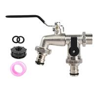 Universal Stainless Steel Double Outlet Garden Water Faucet, Outdoor Water Faucet Valve, 1/2 * 3/4 * 3/4, Outdoor Faucets, Hose Splitter 2 Way Heavy Duty Outside Tap Kit (Black)