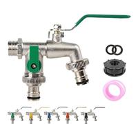 Universal Stainless Steel Double Outlet Garden Water Faucet, Outdoor Water Faucet Valve, Hose Splitter 2 Way Heavy Duty Outside Tap Kit Outdoor Faucets (Green)