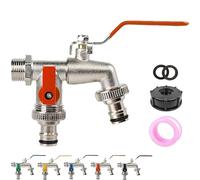 Universal Stainless Steel Double Outlet Garden Water Faucet, Outdoor Water Faucet Valve, Hose Splitter 2 Way Heavy Duty Outside Tap Kit Outdoor Faucets (Red)