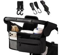 Universal Stroller Organizer Bag with Insulated Cup Holders, Stroller Caddy | Water Resistant 300D Oxford Fabric Storage Bag with Detachable Shoulder Strap, Non-Slip Hooks, and Wristlet Pocket for kids