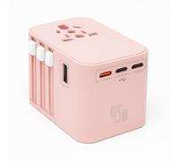 Universal Travel Adapter, International Power Adapter with 3 USB-C & 2 USB-A Ports, Worldwide Plug Adapter for EU/UK/US/AU (Pink)