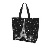 Universale Borsa Stoffa Shopper Night Paris Eiffel Tower Borsa Tote Tracolla Impermeabile Borsa Donna Per Scuola, Uso Viaggi, Regali, 40X50X15Cm