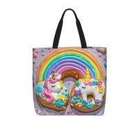 Universale Borsa Stoffa Shopper Uni-Corns Doughnut Rainbow Shopper Borsetta Impermeabile Shopping Bag Per Shopping, Uso Viaggi, Palestra, 40X50X15Cm