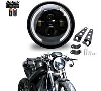 Universale da 7,5 pollici LED Retro Secchio Faro modificato per moto Fascio Hi/Lo DRL e alloggiamento per faro nero opaco con staffa