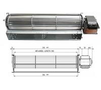 UNIVERSALE Ventilatore Tangenziale per Stufe a Pellet TGA 60/1-300/30, Montaggio a Parete, Nero Smaltato, Telecomandato, 43W, 180 m³/h, 380 mm x 304 mm x 40 mm