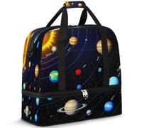 Universe Planet - Borsone da viaggio con sistema solare colorato, per donne e uomini, pieghevole, per sport, palestra, fine settimana, pernottamento, borsa da cabina con scomparto per scarpe