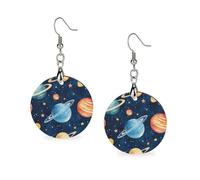 Universi Galaxy Sistema Solare Orecchini in Legno per Le Donne Rotondi Pendenti Pendenti Orecchini Gioielli Alla Moda 3,0 X 6,1 Pollici