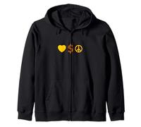 University Varsity-Gold Love, Ricchezza, Pace Giallo Felpa con Cappuccio