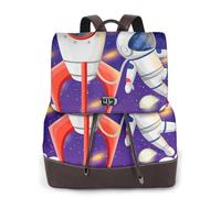 Universo Astronauta Razzo Galaxy Stampa Zaino Donna Impermeabile Antifurto Leggero Pu Moda Pelle Nylon Scuola Borsa a Tracolla Zaino Da Viaggio, Nero , Taglia unica