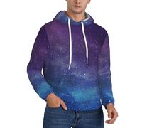 Universo con stelle galassia interstellare stampa casual felpa con cappuccio da uomo, felpa con cappuccio in pile sottile a maniche lunghe con tasca e comoda coulisse per allenamento, Nero , L