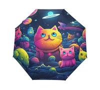 Universo Doodle Gatto Magico Ombrello Pieghevole Automatico Ombrelli Antivento Protezione UV da Viaggio per Bambini Ragazzi Ragazze