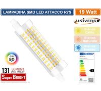 GASIASHOP SRL UNIVERSO R7S-19W-001 LAMPADINA LED R7S 19W TUBOLARE 118MM SMD 2500 LUMEN 3000K 4000K-6500K (BIANCO CALDO)