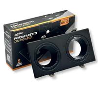 UNIVERSO P38-GU10-N2 PORTAFARETTO DOPPIO RETTANGOLARE IN METALLO ORIENTABILE NERO DA INCASSO PER LAMPADINE GU10 GU5.3