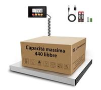 UNIWEIGH Bilancia Pesa Pacchi Digitale 440lb x 10g Alta Precisione,Piattaforma in Acciaio inox,Bilancia industriale con LCD/Hold/Tara/Funzione,Bilancia professionale per pacchi/magazzino/valigia