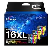 (TG. 16XL) Uniwork 16XL 15-Pack Compatibile per Cartucce Epson 16 XL per WorkFor
