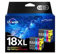 Uniwork 18XL Multipack Cartucce Compatibile per Epson 18 XL per Expression Home XP-322 XP-215 XP-205 XP-225 XP-305 XP-325 XP-422 XP-405 XP-415 XP-425 (Nero Ciano Magenta Giallo, 12-Pack)