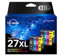 Uniwork 27 XL Cartucce d'Inchiostro Compatibili per Epson 27 27XL per Workforce WF-7610 WF-7210 WF-7715 WF-7720 WF-7620 WF-7710 WF-3620 WF-3640 WF-7110 (Nero Ciano Magenta Giallo, Confezione da 8)