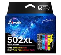 Uniwork 502XL 5-Pack Compatibili per Epson 502 XL Cartucce per Workforce WF-2860 WF-2865 WF-2860DWF WF-2880 Expression Home XP-5100 XP-5105 (2 Nero, 1 Ciano, 1 Magenta, 1 Giallo)