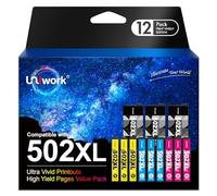 Uniwork 502XL Multipack Cartucce compatibili con Epson 502 XL per Epson Workforce WF-2860 WF-2865 WF-2880 Expression Home XP-5100 XP5100 XP-5105 XP5105 XP-5150 (confezione da 12)
