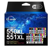 Uniwork 550XL 551XL Compatibili Cartucce d'inchiostro Sostituzione per Canon PGI-550 CLI-551 XL per iX6850 MG5650 MG5550 iP7250 7200 MX925 MX920 MG5450 MX725 (PGBK Nero Ciano Magenta Giallo, 20-Pack)