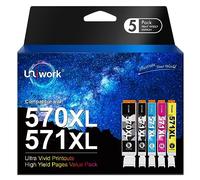 Uniwork 570XL 571XL Compatibili Cartucce d'inchiostro Sostituzione per Canon PGI-570 CLI-571 per MG5750 MG5751 MG5752 MG5753 MG6850 MG6851 TS5050 TS5051 (PGBK Nero Ciano Magenta Giallo, 5-Pack)