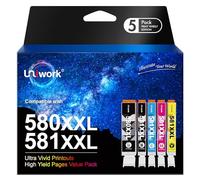 Uniwork PGI-580XXL CLI-581XXL Compatibili per Canon 580 581 Cartucce per Pixma TS6350 TS6150 TS705 TS705a TR7550 TR8550 TS6250 TS6350a TS8150 TS8250 TS8350 TS9550 PGBK Nero Ciano Magenta Giallo 5-Pack