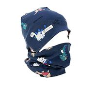 Uniyoung Bambino Ragazzi Cotone Beanie Cappello e Collare Sciarpa Set Bambini Bambino Caldo Cranio cap Sciarpe Scaldacollo per Primavera Autunno Inverno, Dinosauri della Marina, 6-24 Mesi