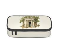 Unkhtt Antico edificio con ramo di ulivo romano e stampa greca studente matita caso 8,3 x 2 x 9,4 cm astuccio scuola ufficio viaggio portapenne, Nero , Taglia unica