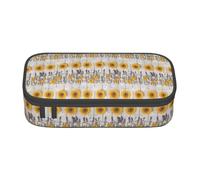 Unkhtt Astuccio con girasoli su stampa in legno per studenti, 20 x 5 x 9,4 cm, astuccio per scuola, ufficio, viaggio, Nero , Taglia unica