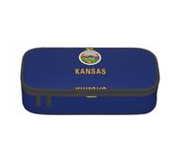 Unkhtt Astuccio con stampa bandiera del Kansas, 20,3 x 5,1 x 9,4 cm, astuccio per scuola, ufficio, viaggio, Nero , Taglia unica