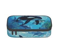 Unkhtt Astuccio con stampa di balene assassine che nuotano lungo 20 x 5 x 9,4 cm, astuccio per scuola, ufficio, viaggio, Nero , Taglia unica