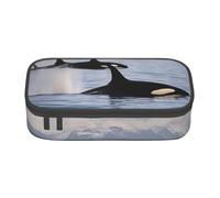 Unkhtt Astuccio con stampa di balene assassine che nuotano lungo 20 x 5 x 9,4 cm, astuccio per scuola, ufficio, viaggio, Nero , Taglia unica
