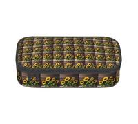 Unkhtt Astuccio con tre girasoli su stampa in legno per studenti, 20 x 5 x 9,4 cm, astuccio per scuola, ufficio, viaggio, Nero , Taglia unica