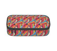 Unkhtt Astuccio per matite con stampa a righe colorate, 20,3 x 5,1 x 9,4 cm, per scuola, ufficio, viaggio, Nero , Taglia unica