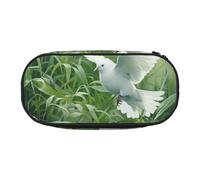 Unkhtt Astuccio per matite con stampa di erba e colomba di grande capacità, per studenti, doppia cerniera, cancelleria per la scuola e il trucco, Nero , Taglia unica, Organizer per borse