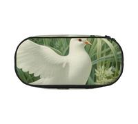 Unkhtt Astuccio per matite con stampa di erba e colomba di grande capacità, per studenti, doppia cerniera, cancelleria per la scuola e il trucco, Nero , Taglia unica, Organizer per borse