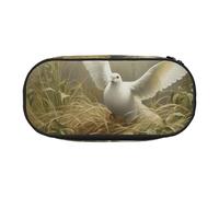 Unkhtt Astuccio per matite con stampa di erba e colomba di grande capacità, per studenti, doppia cerniera, cancelleria per la scuola e il trucco, Nero , Taglia unica, Organizer per borse