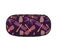 Unkhtt Astuccio per matite e penne con stampa di libellule viola, grande capacità, con doppia cerniera, per scuola, cancelleria e trucchi, Nero , Taglia unica, Organizer per borse
